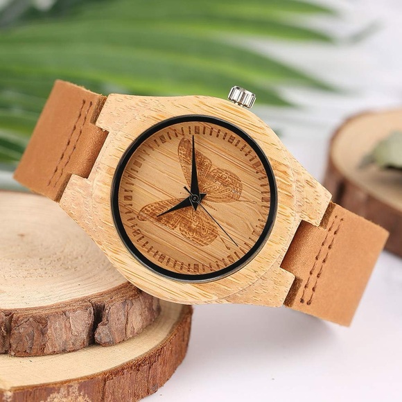 Natural Wood Watch with Butterfly Design - Picture 6 of 6